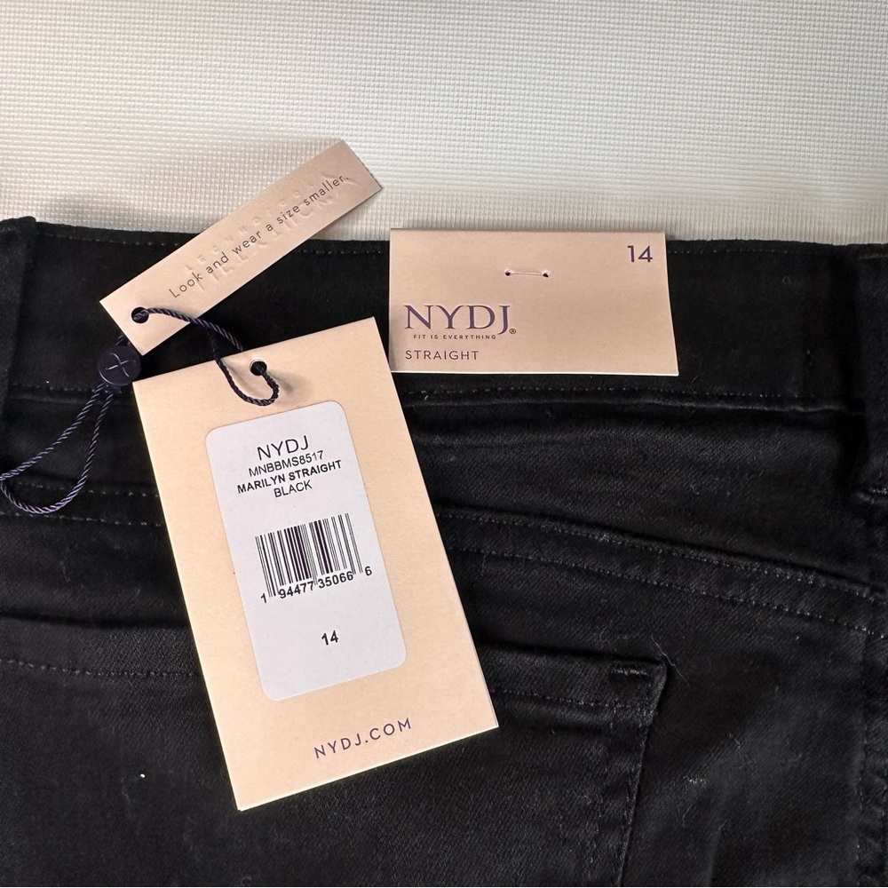 NYDJ Marilyn Straight Leg Lift x Tuck Black stretch jeans Size 14 NWT - Picture 8 of 10